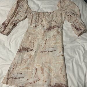 Elegant Cream Feather Print Dress